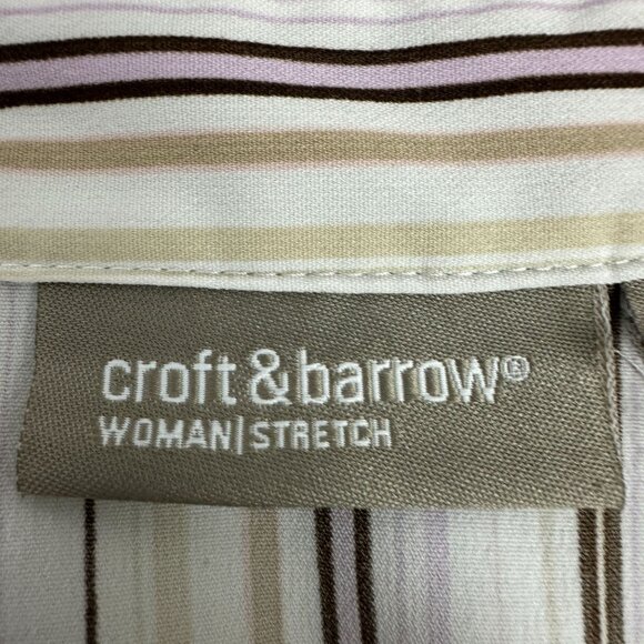 Croft & Barrow Womens 3X Button Down Short Sleeve Striped Shirt Stretch Relaxed - Picture 3 of 10